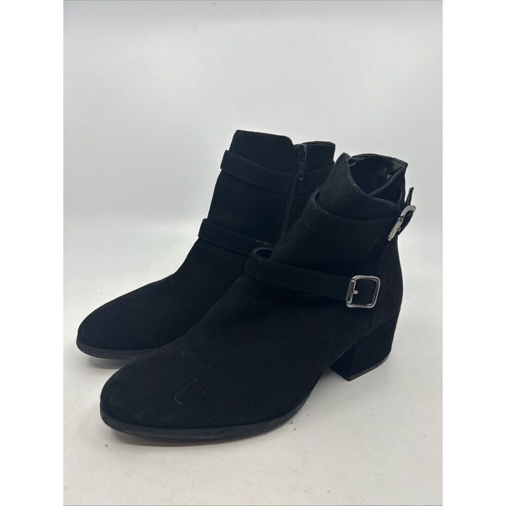 Sesto Meucci Black Classic Suede Ankle Italian Boots Block Heel Womens 6 m ITALY
